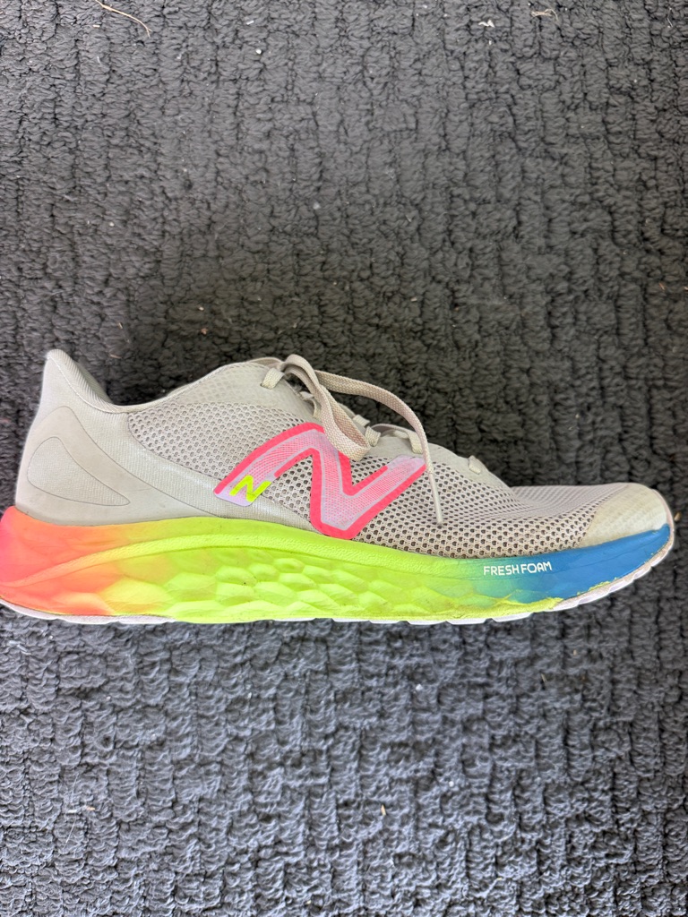 New Balance Light Gray Athletic Sneakers With Rainbow Accents